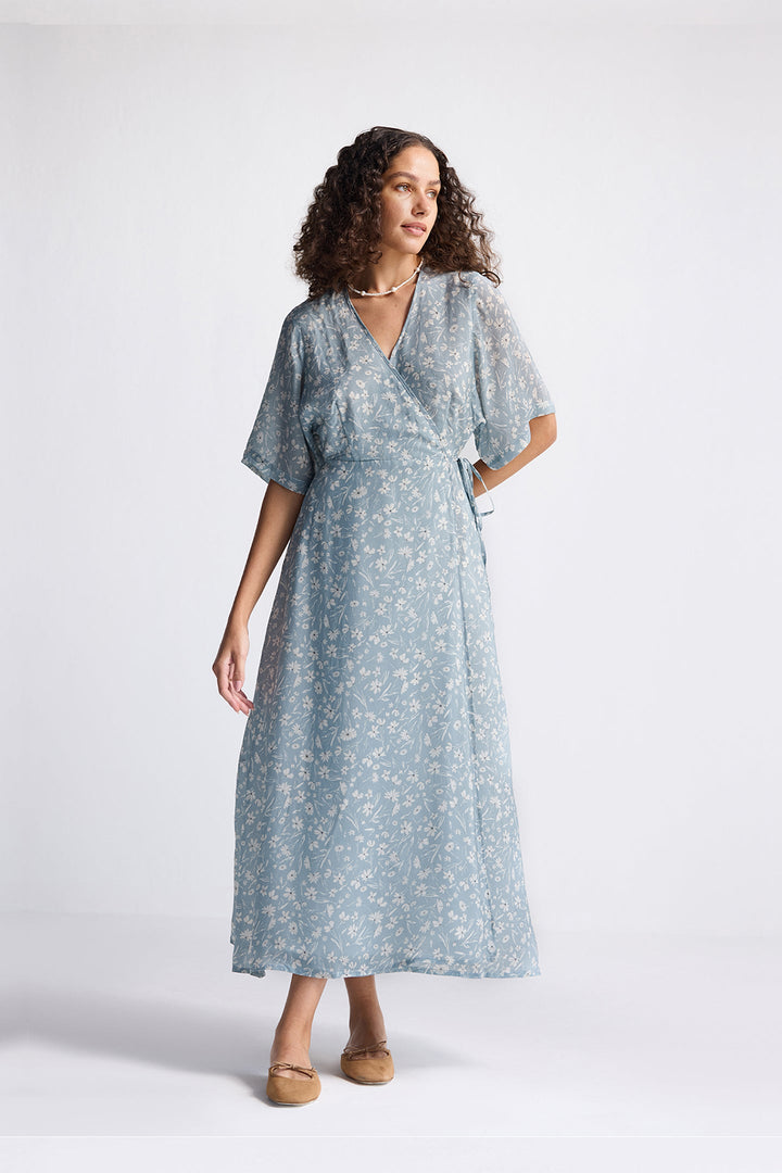 Maxi Wrap Dress | Light Blue Florals