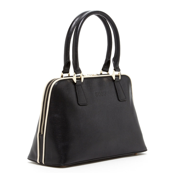 Melissa Saffiano Leather Satchel Bag - Black