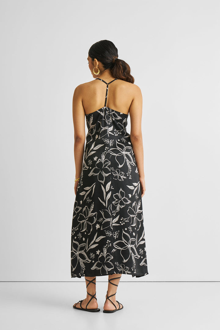 Midi Slip Dress - Black Florals