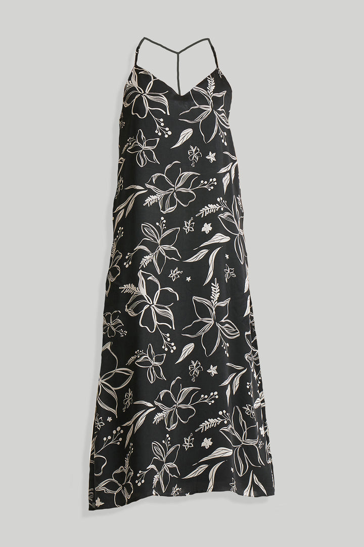 Midi Slip Dress - Black Florals