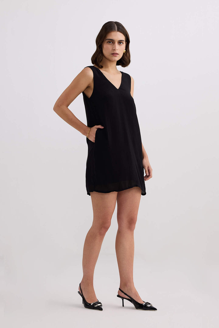 Midnight Muse V-neck Short Dress | Black