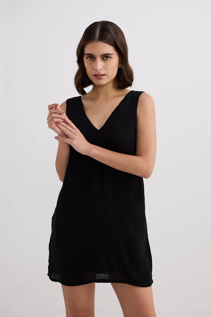 Midnight Muse V-neck Short Dress | Black