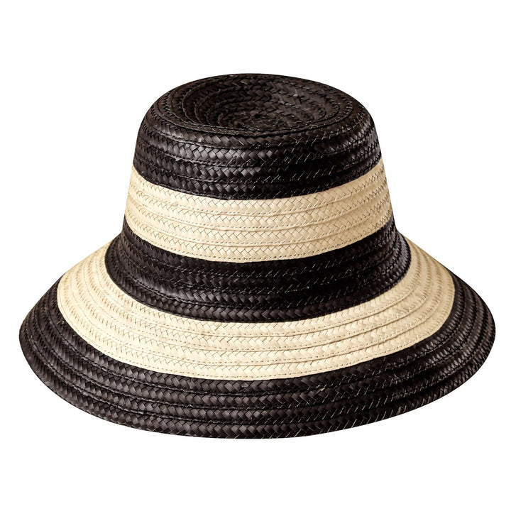 Nona Striped Bucket Palm Straw Hat - Black and Natural