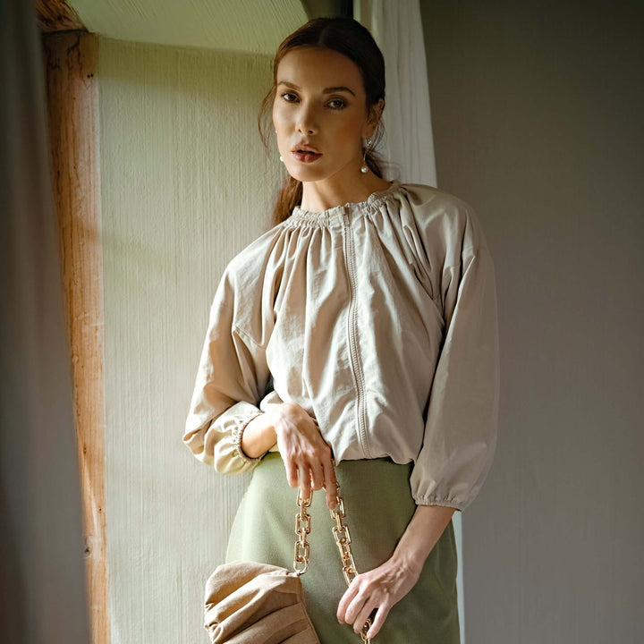 Norma Recycled Ruffle Jacket - Beige