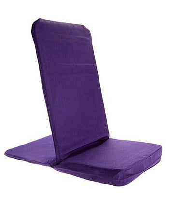 Purple folding meditation chair with back support, ideal for comfort and versatility in meditation sessions or outdoor activities.