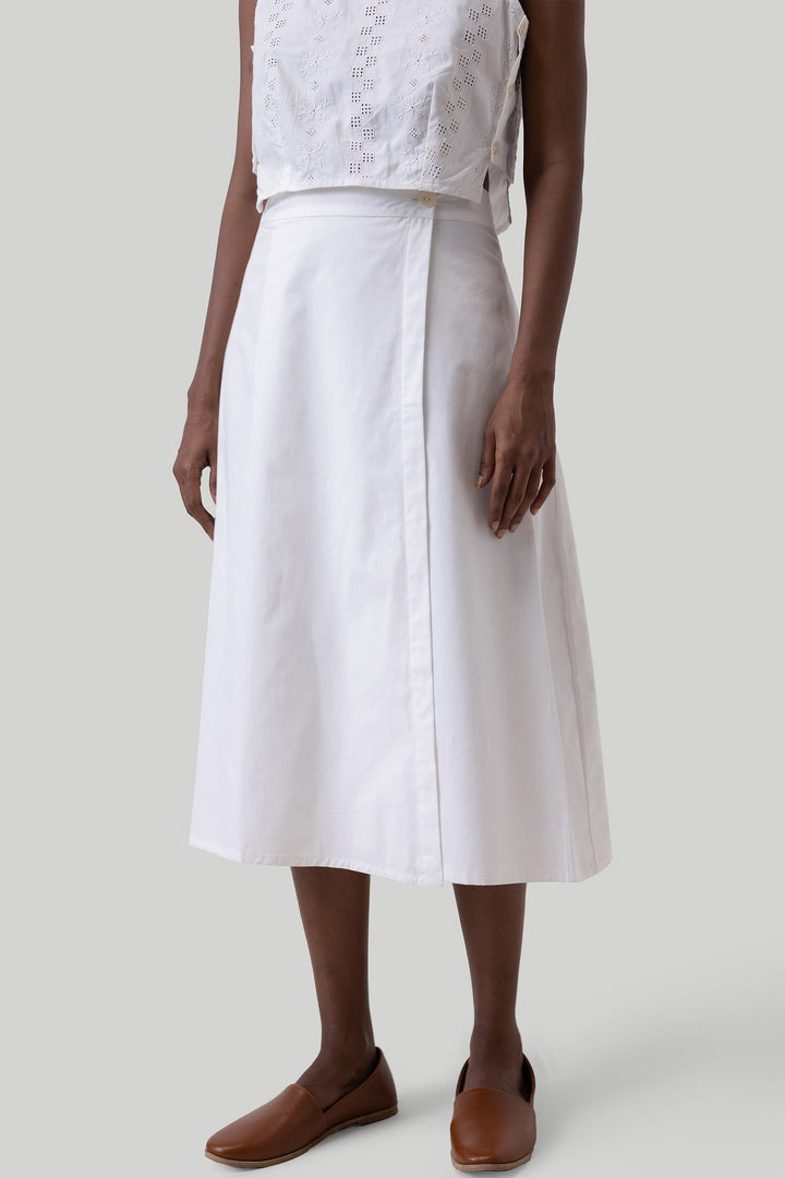 Overlap Midi Skirt - White