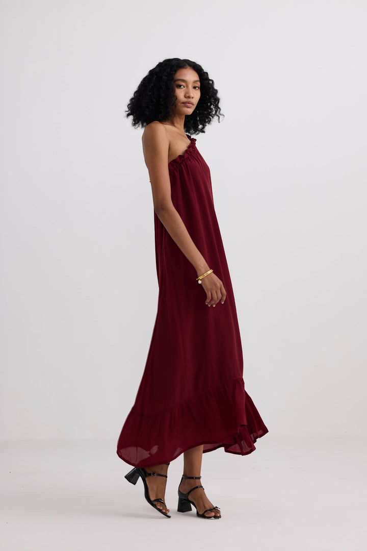 One-Shoulder Midi Dress | Burgundy