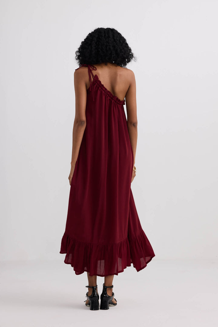 One-Shoulder Midi Dress | Burgundy