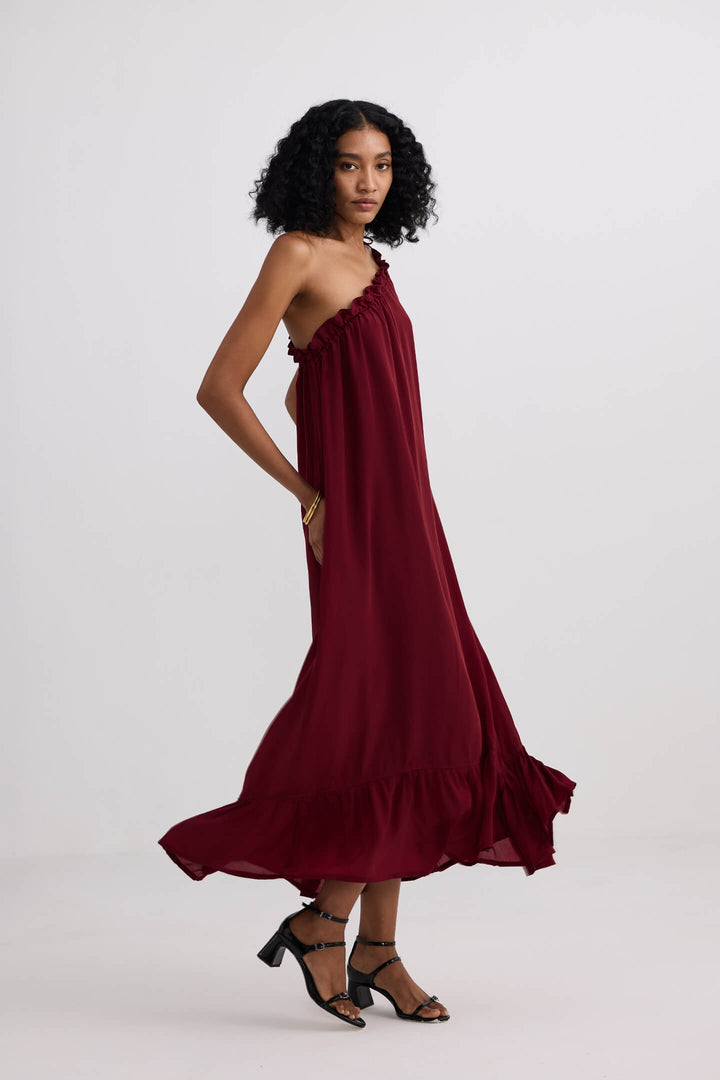 One-Shoulder Midi Dress | Burgundy
