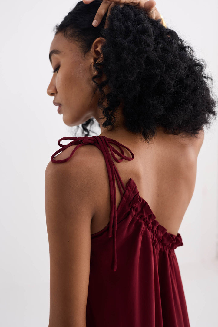 One-Shoulder Midi Dress | Burgundy