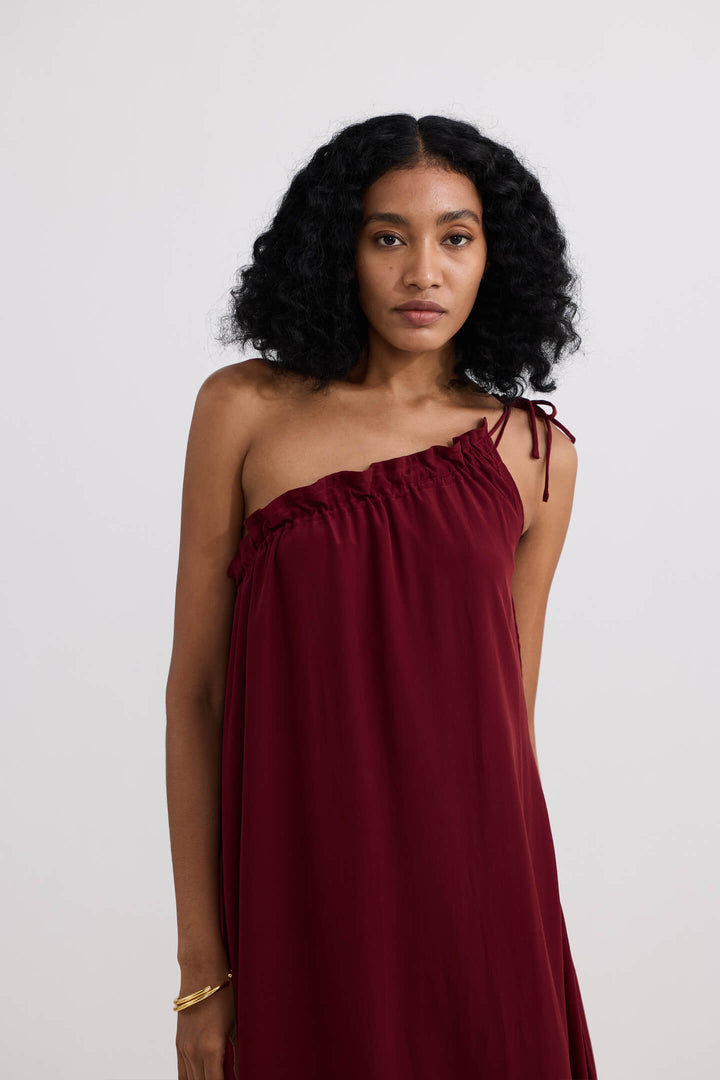 One-Shoulder Midi Dress | Burgundy