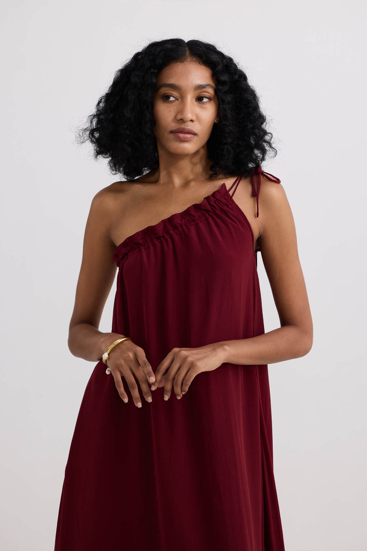 One-Shoulder Midi Dress | Burgundy