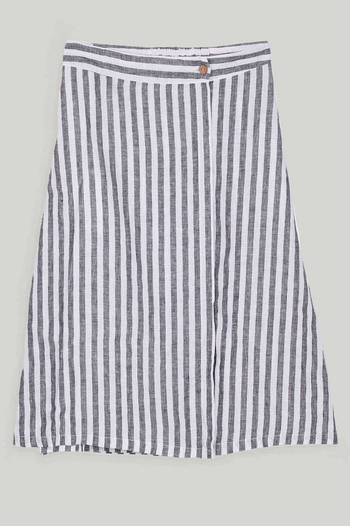 Overlap Midi Skirt - Linen Stripes