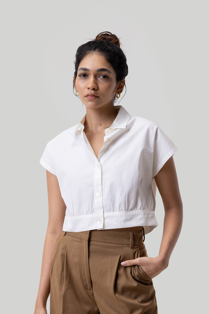 Oversized Crop Shirt - Off-white