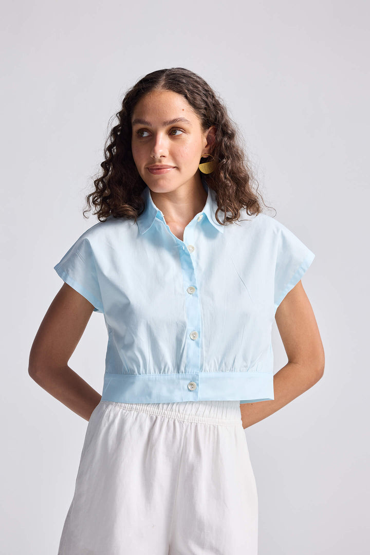 Oversized Crop Shirt | Summer Blue