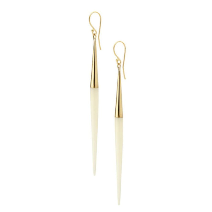 Capped Quill Minimalist Dangle Earrings in gold and white, showcasing elegant, lightweight design with a sculptural touch.