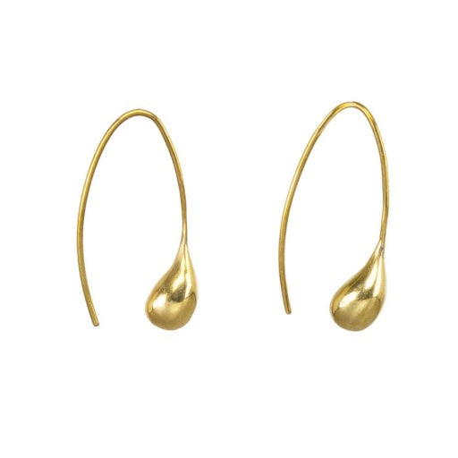 Dash Threader Drop Earrings made from recycled brass, featuring an open-arc design for a smooth fit, handcrafted by artisans in Kenya.