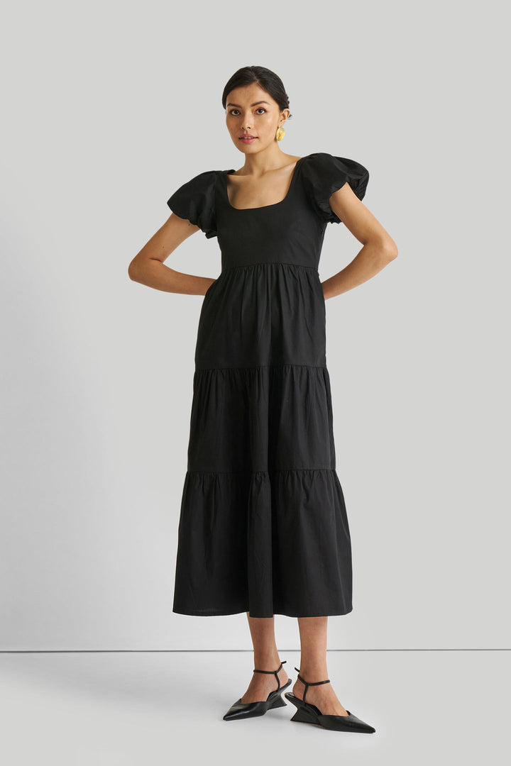 Puff Sleeve Tiered Maxi Dress - Black