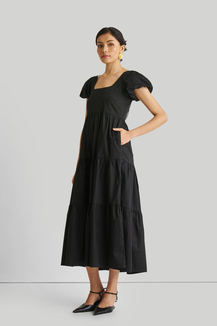 Puff Sleeve Tiered Maxi Dress - Black