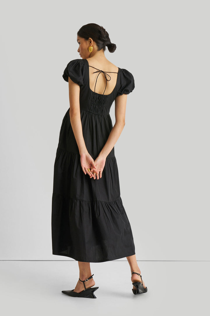 Puff Sleeve Tiered Maxi Dress - Black