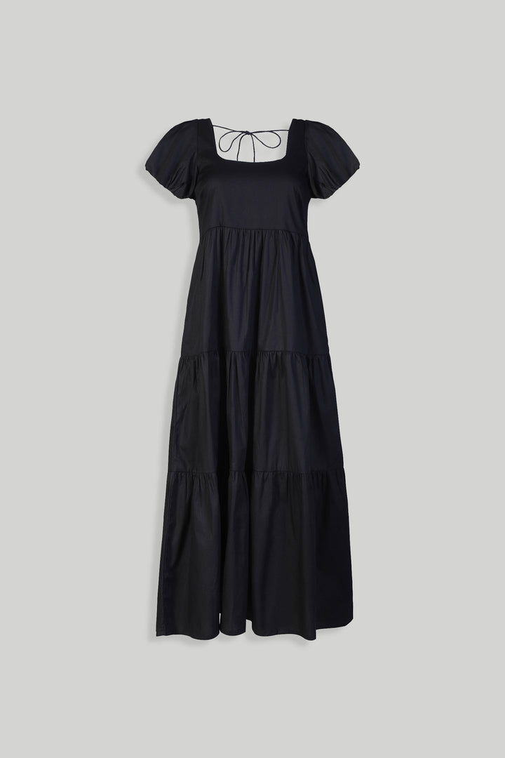 Puff Sleeve Tiered Maxi Dress - Black
