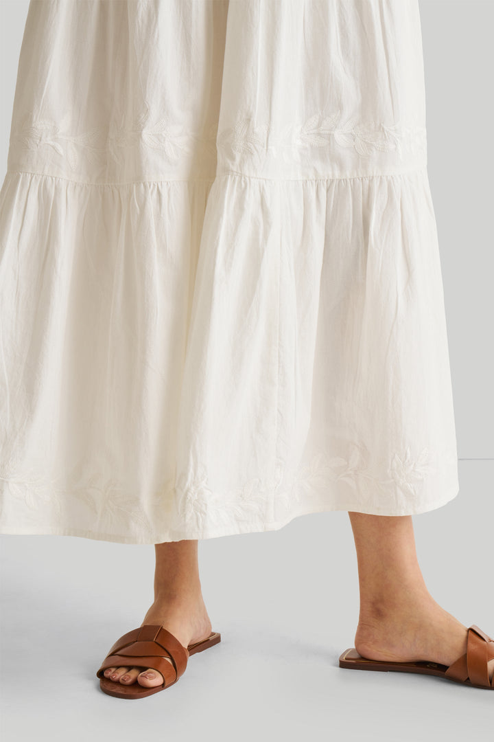 Puff Sleeve Embroidered Tiered Dress - White