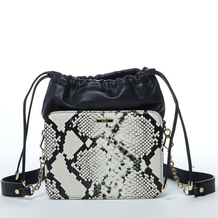 Susu The Patricia Black Leather Bucket Bag Snakeskin Design