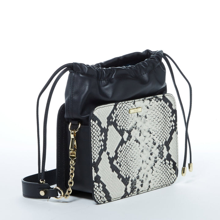 Susu The Patricia Black Leather Bucket Bag Snakeskin Design