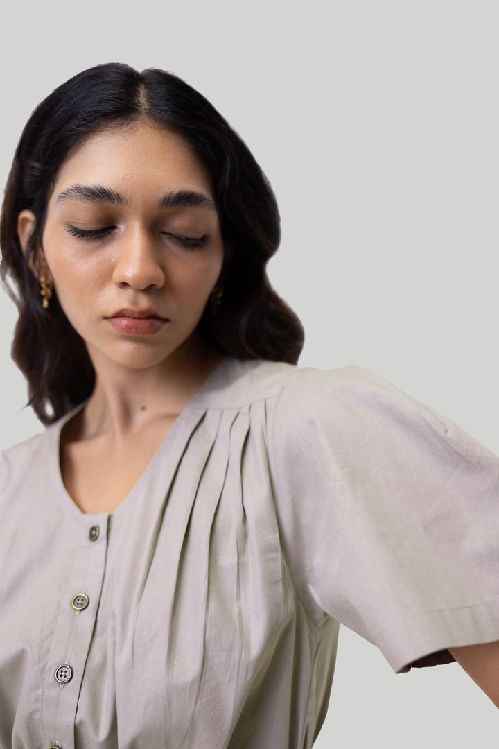 Pleated Tent Dress - Ecru