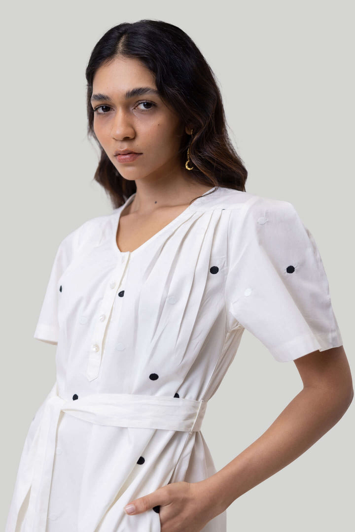 Pleated Tent Dress - Polka Embroidery