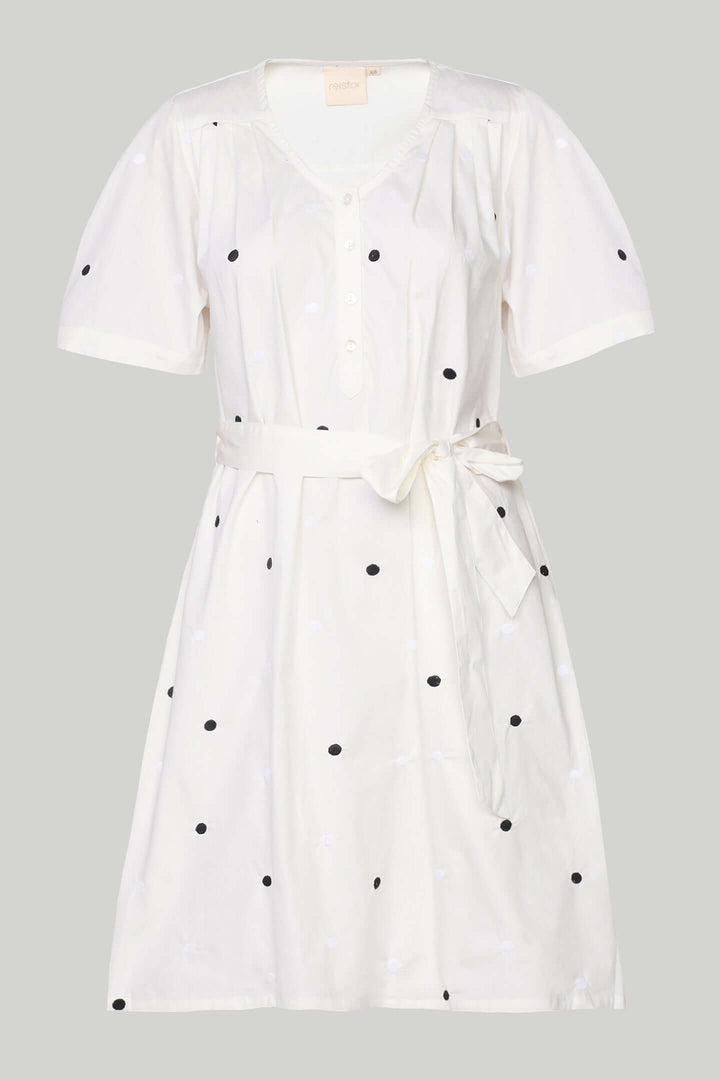 Pleated Tent Dress - Polka Embroidery