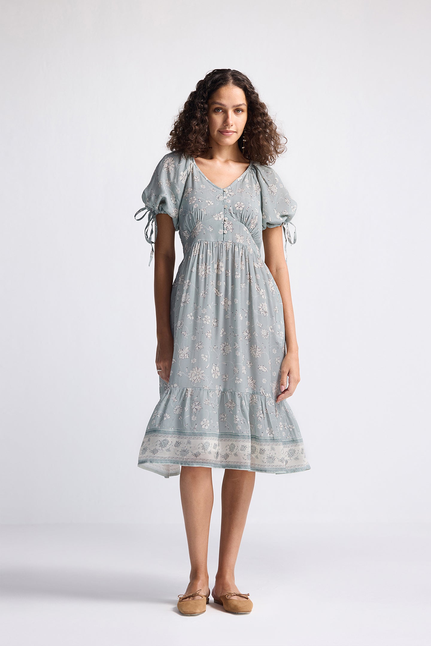 Puff Sleeve Midi Dress in Sage Green Serene Symphony / 3XL Puff Sleeve Midi Dress in Sage Green Serene Symphony / 3XL