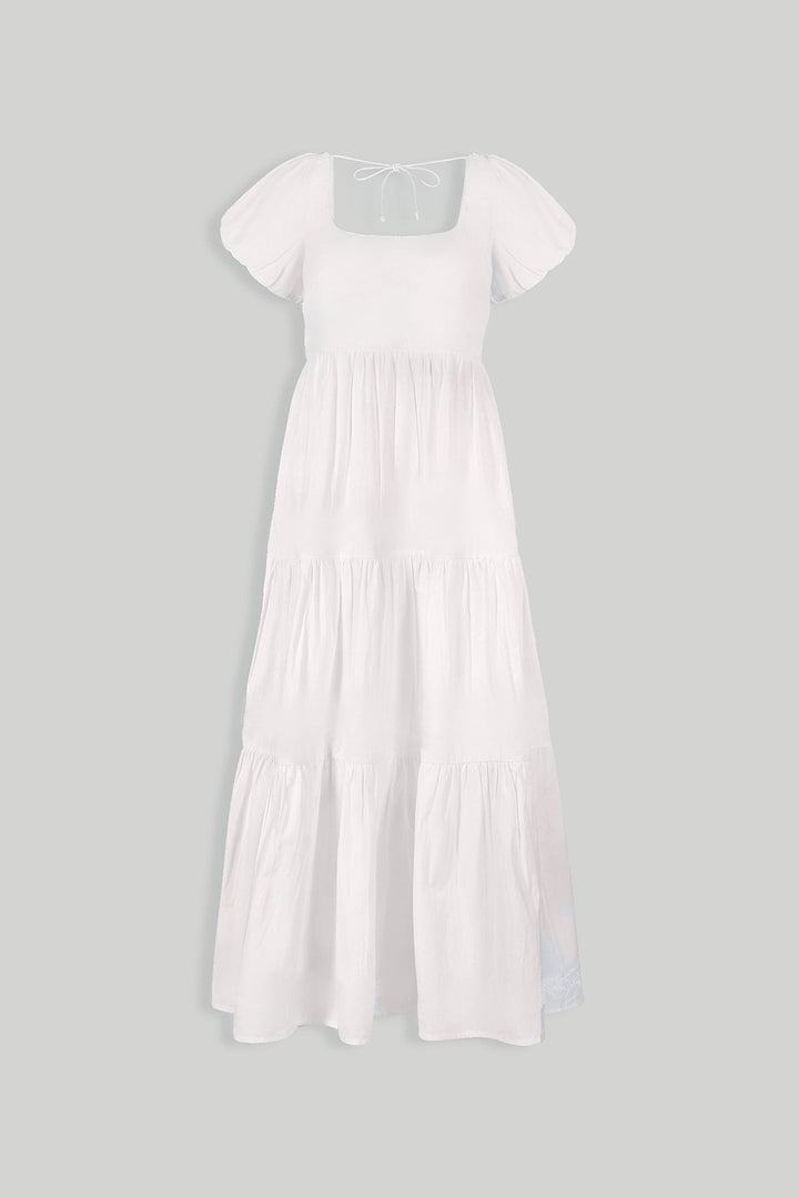 Puff Sleeve Tiered Dress | White