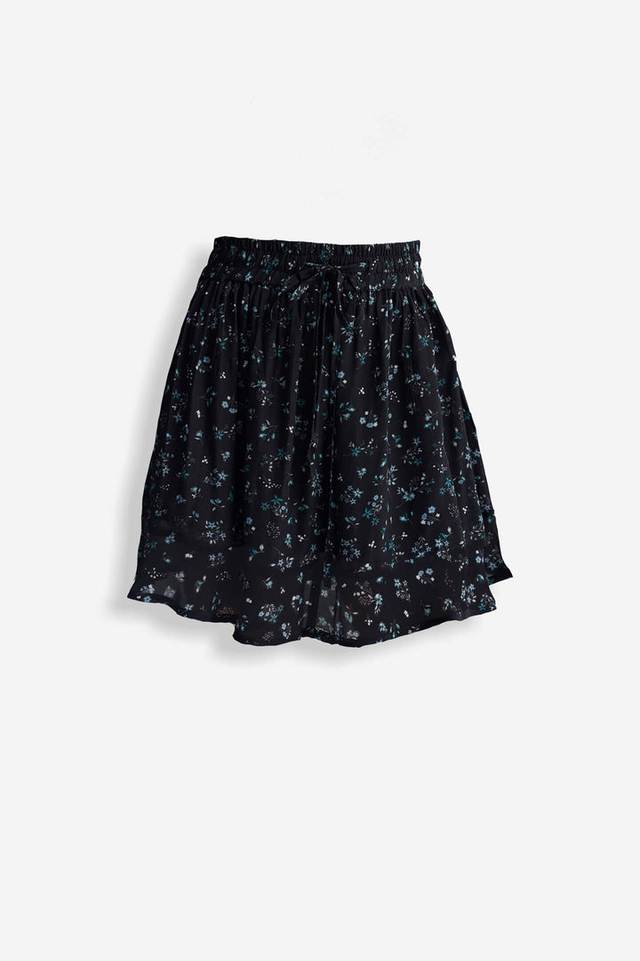 Drawstring Short Skirt | Dark Blue Florals