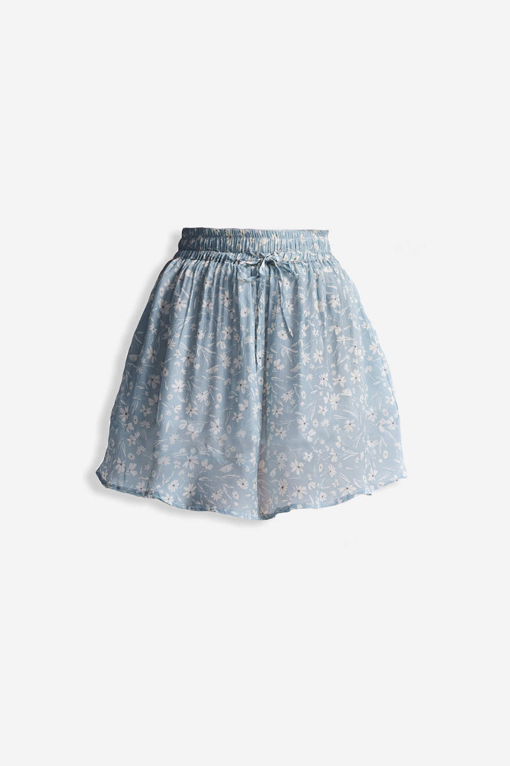 Drawstring Short Skirt | Light Blue Florals