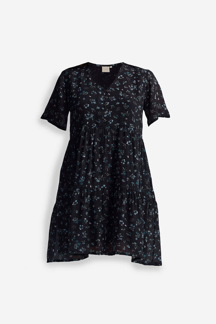 Floral Short Tiered Dress | Dark Blue