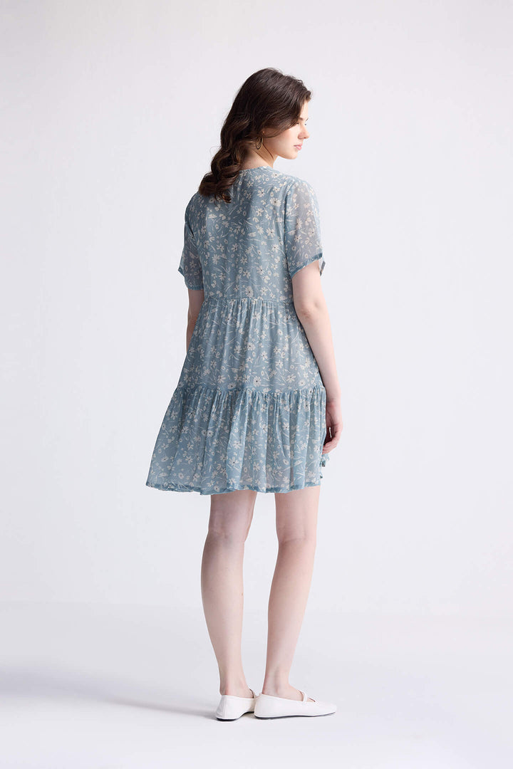 Floral Short Tiered Dress | Light Blue