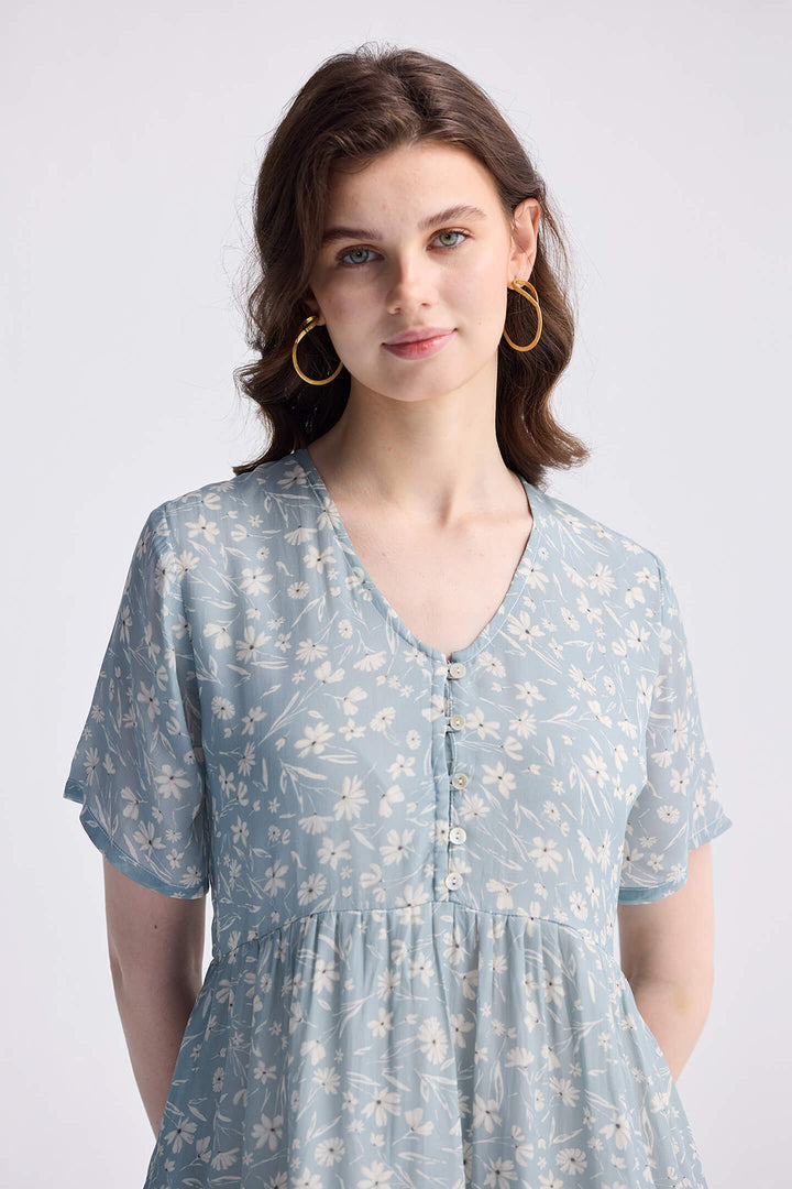 Floral Short Tiered Dress | Light Blue