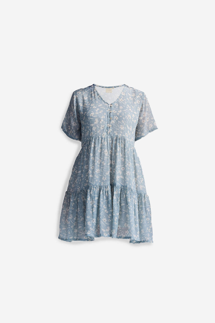 Floral Short Tiered Dress | Light Blue