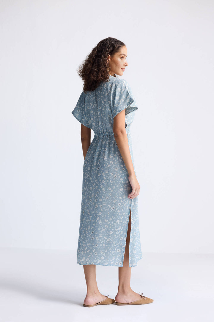 Gathered Maxi Dress | Light Blue Florals