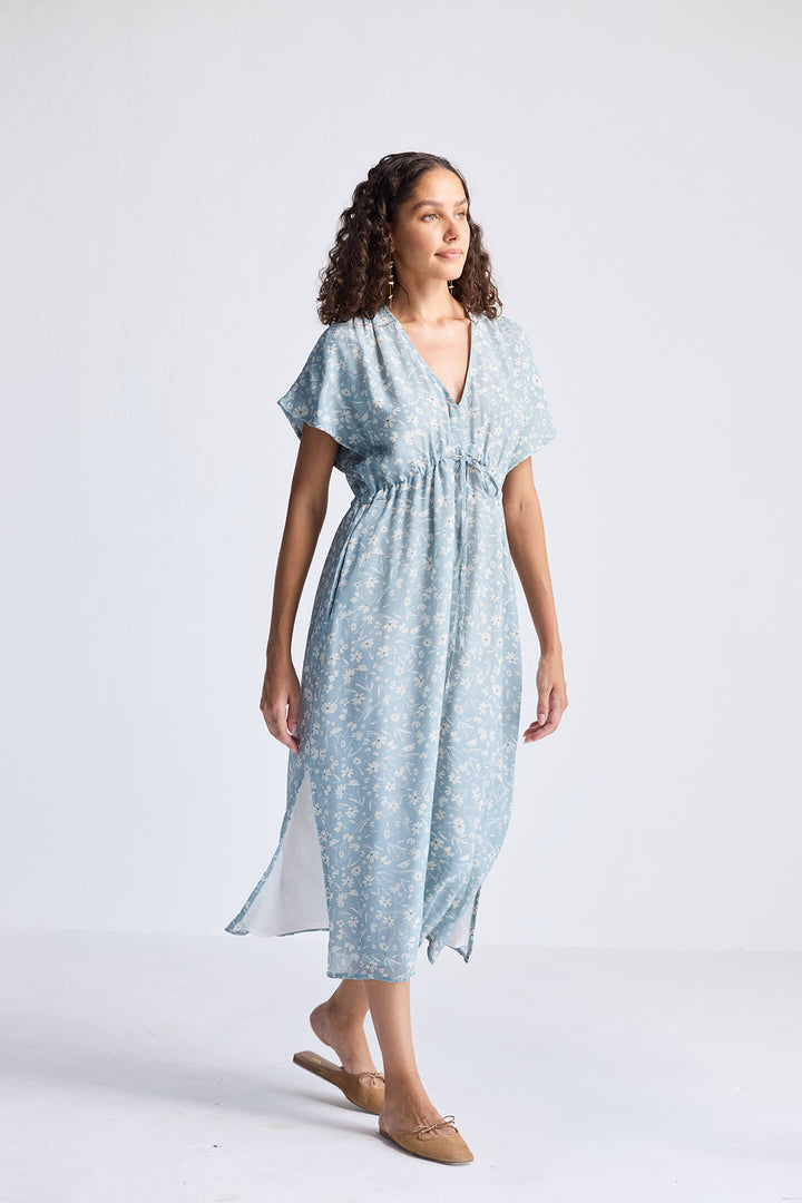Gathered Maxi Dress | Light Blue Florals