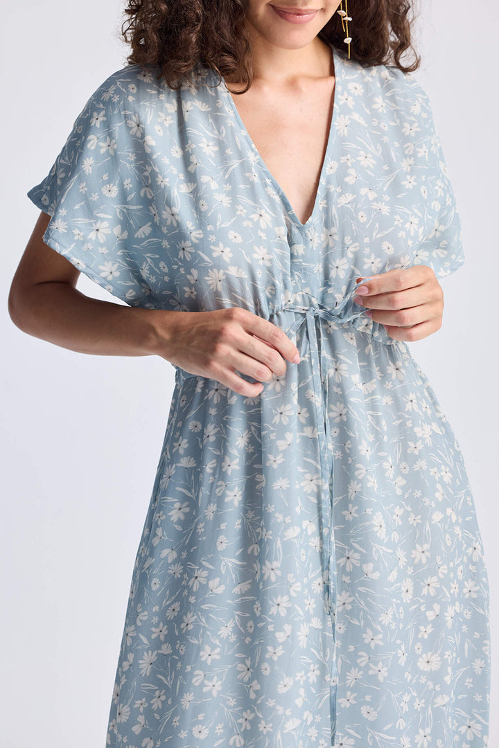 Gathered Maxi Dress | Light Blue Florals