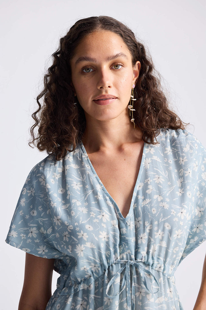 Gathered Maxi Dress | Light Blue Florals