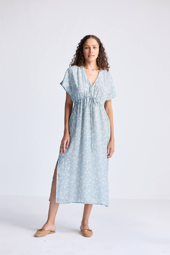 Gathered Maxi Dress | Light Blue Florals