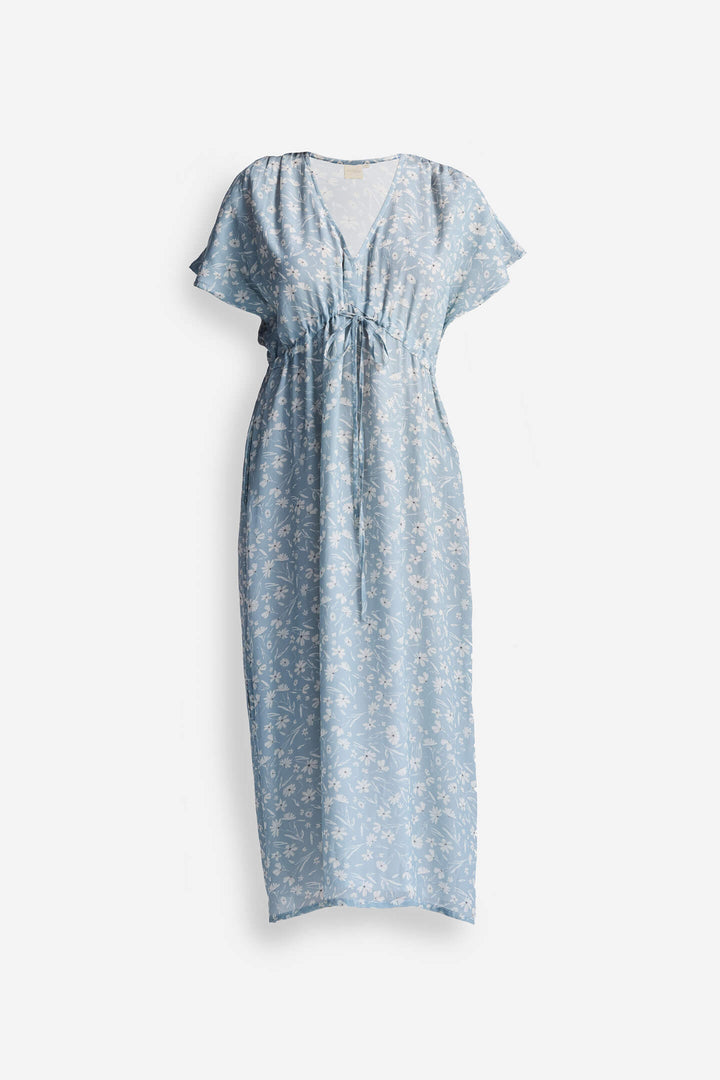 Gathered Maxi Dress | Light Blue Florals