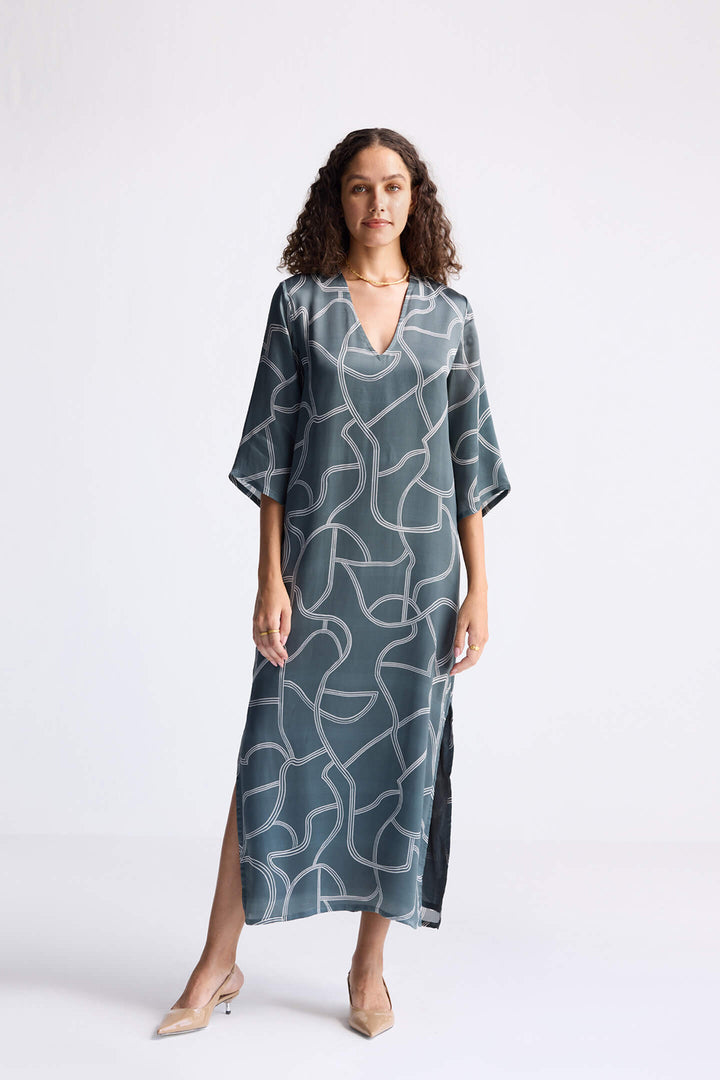 Maxi Dress with Side Slits | Abstract Stripes