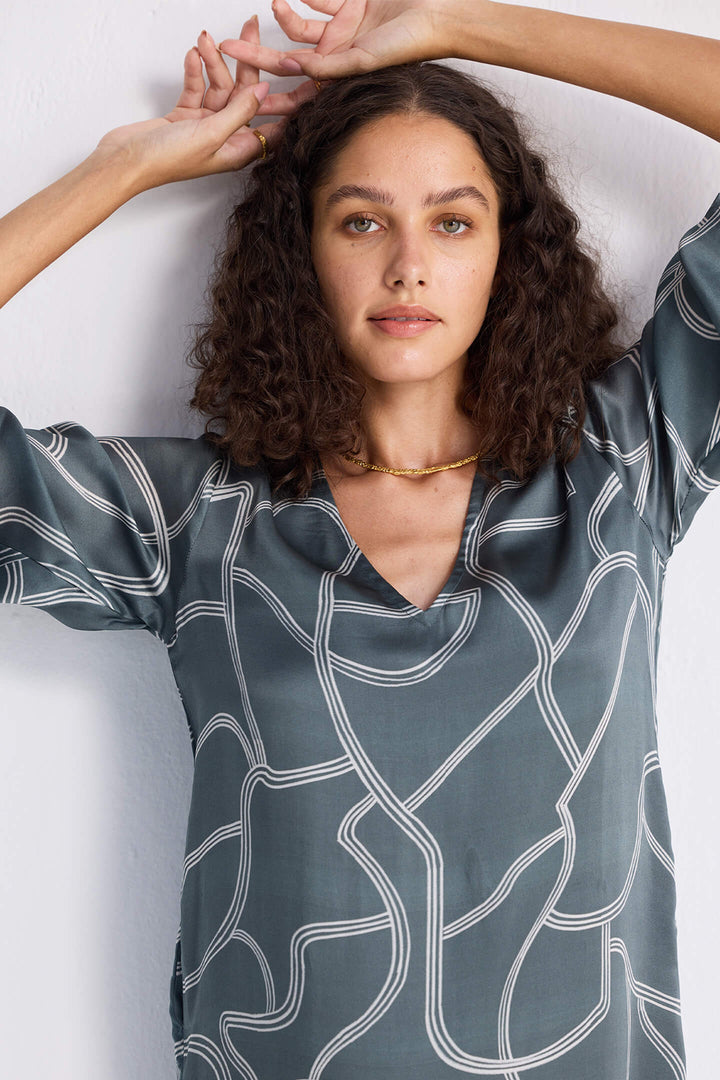 Maxi Dress with Side Slits | Abstract Stripes