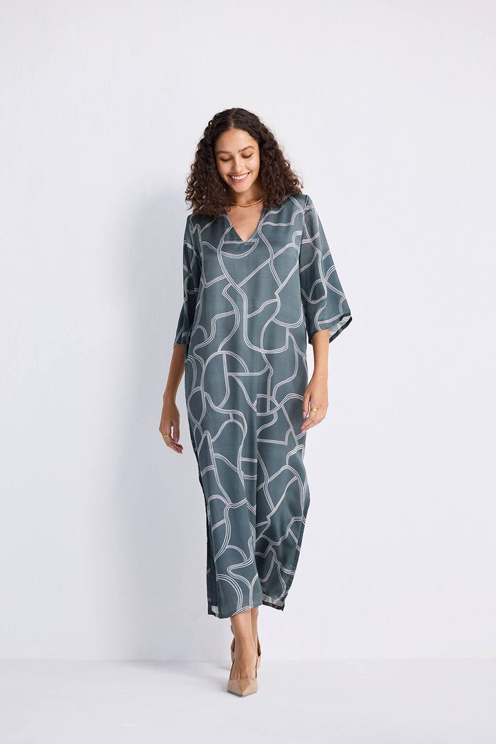 Maxi Dress with Side Slits | Abstract Stripes