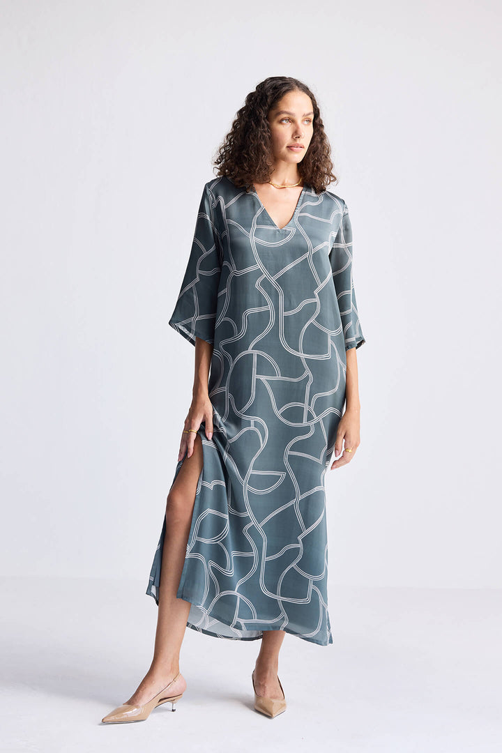 Maxi Dress with Side Slits | Abstract Stripes