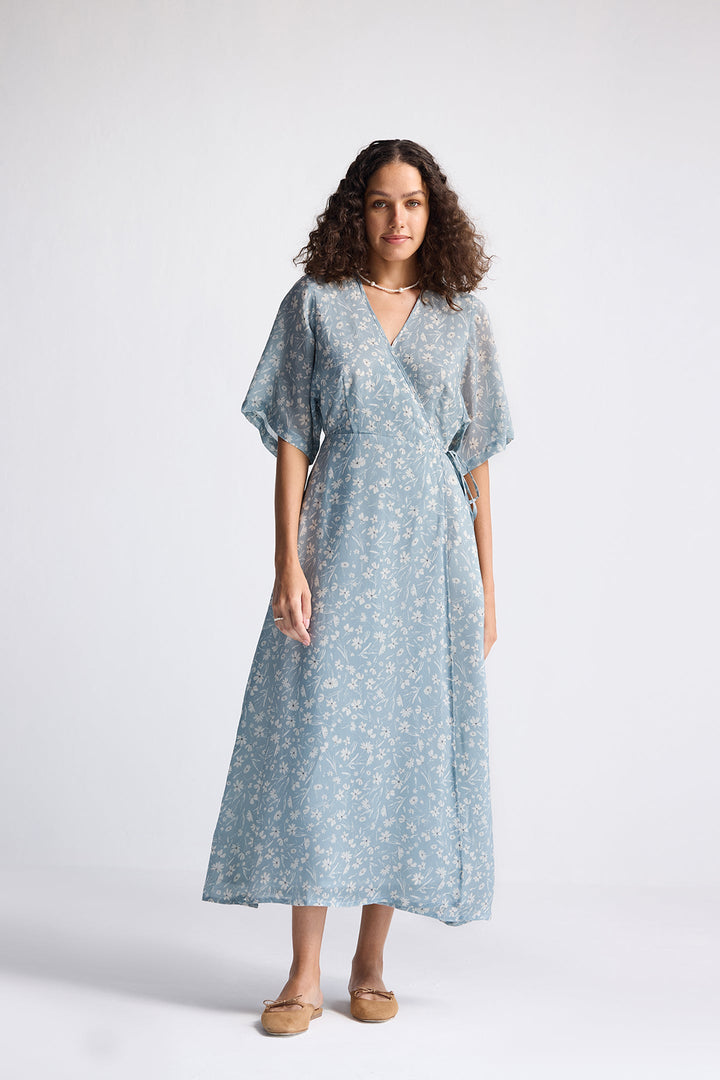 Maxi Wrap Dress | Light Blue Florals